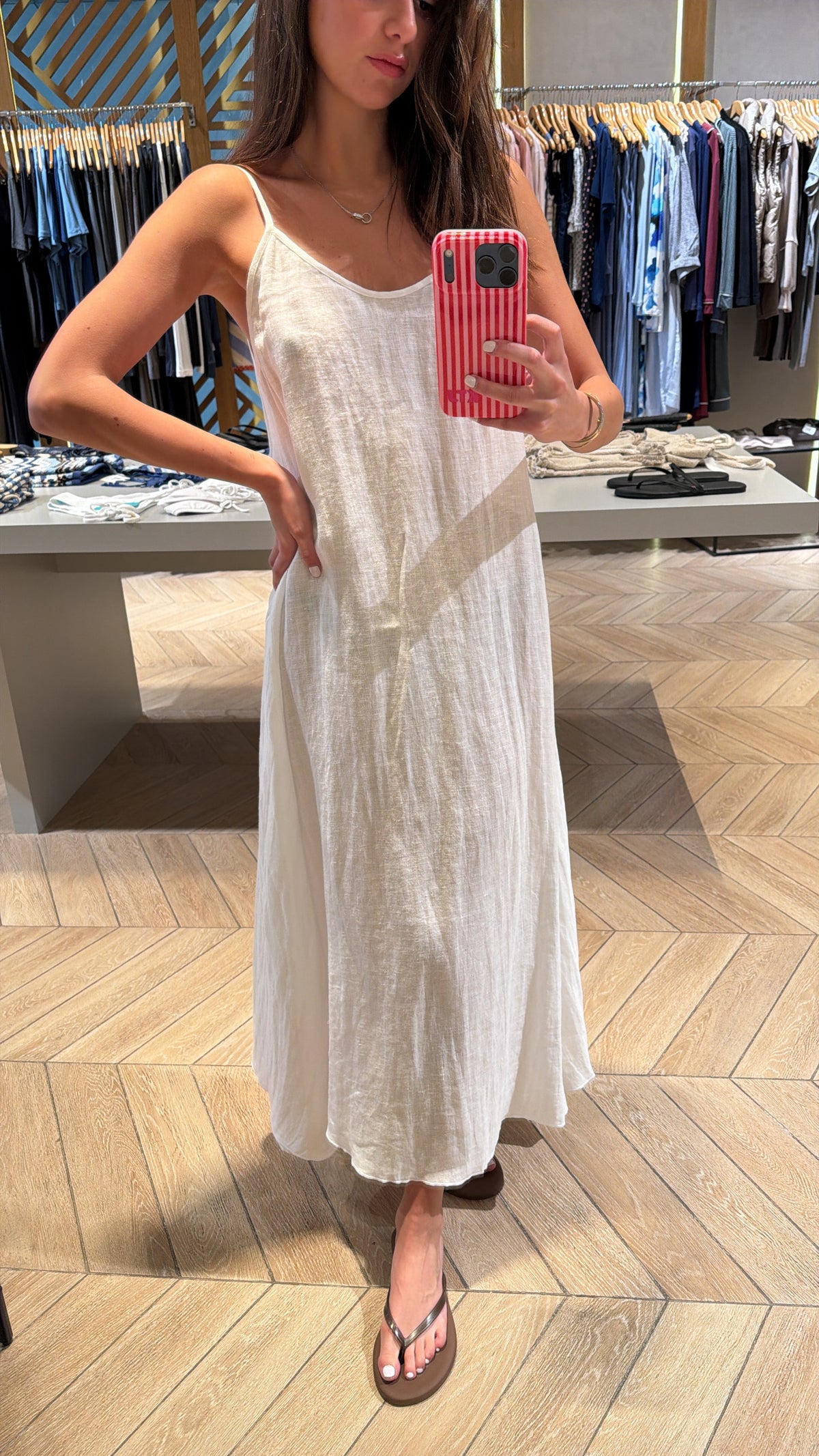 Strap Long Linen Dress White