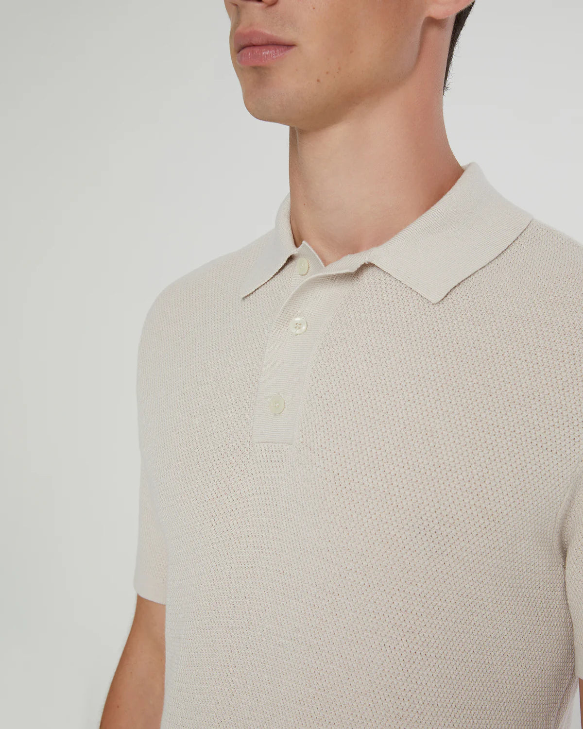 Cotton Textured Knit Polo Stone