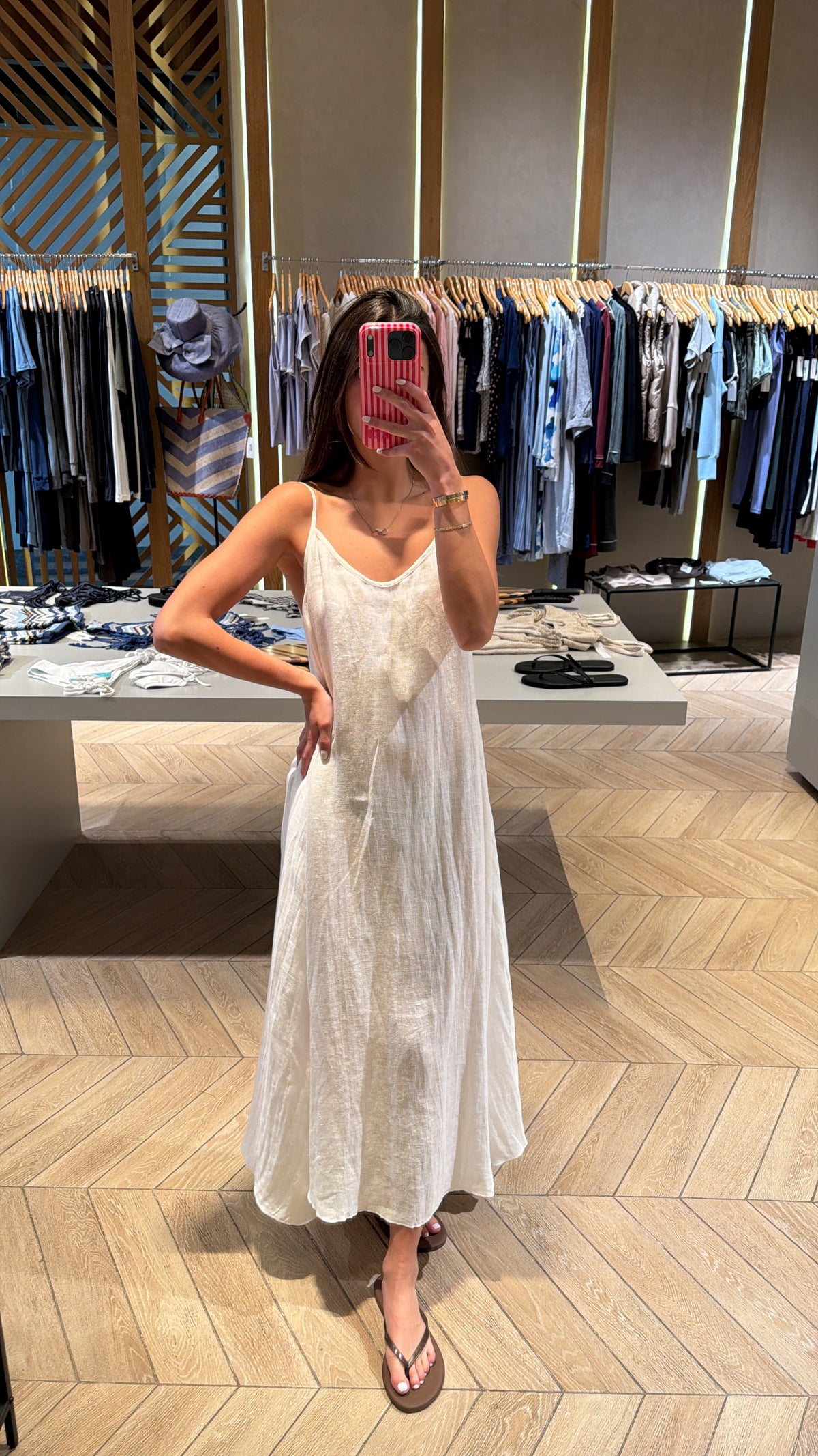 Strap Long Linen Dress White