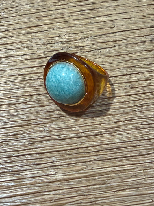 Tortoise Shell Round Amazonite Ring