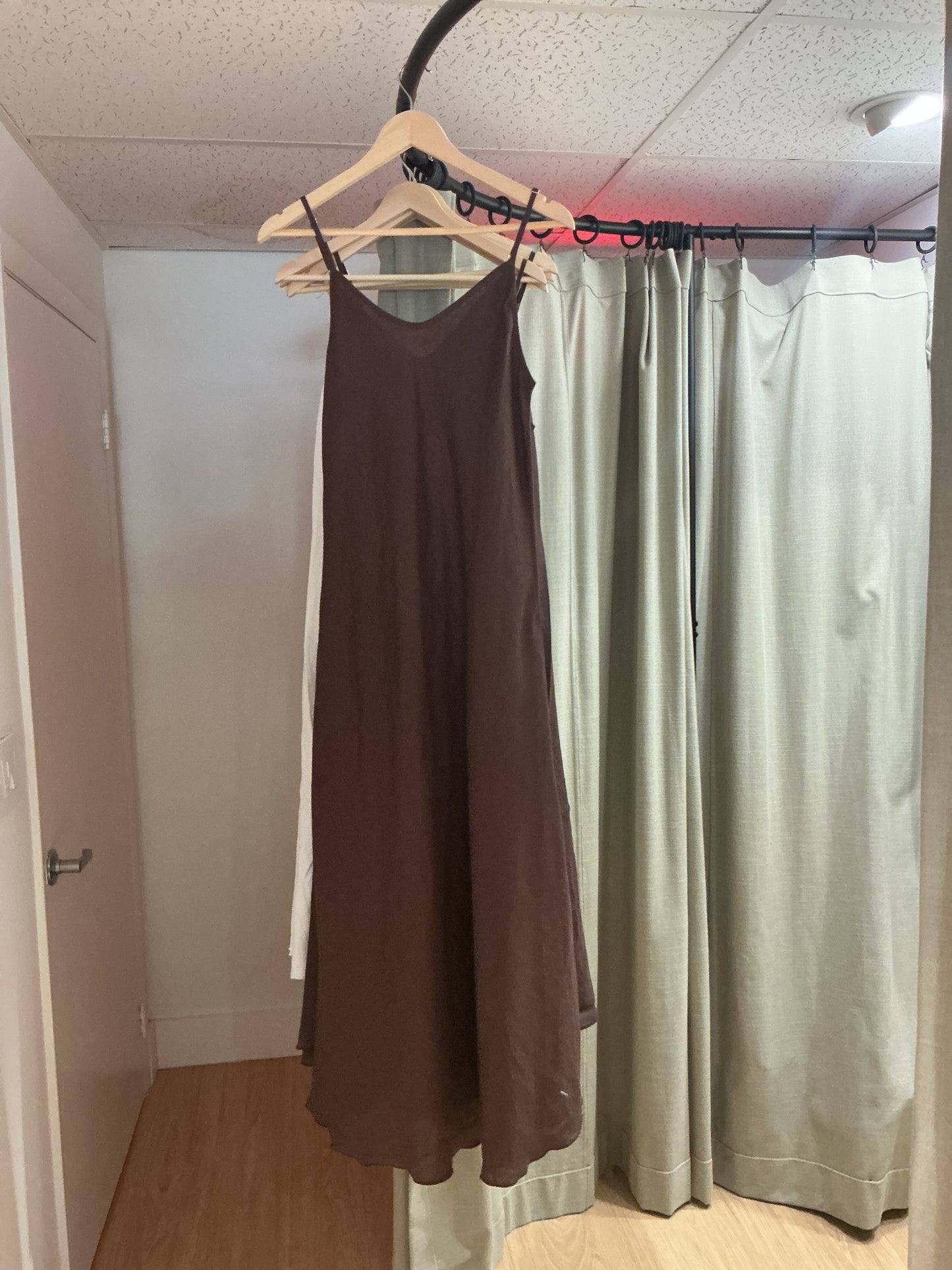 Strap Long Linen Dress Brown