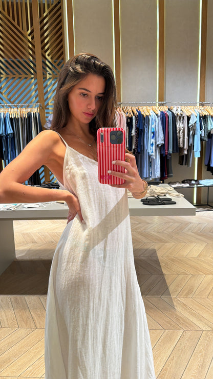 Strap Long Linen Dress White