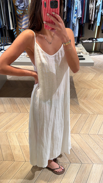 Strap Long Linen Dress White