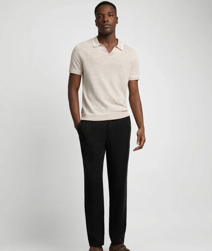 Linen Johnny Collar Polo Sweater