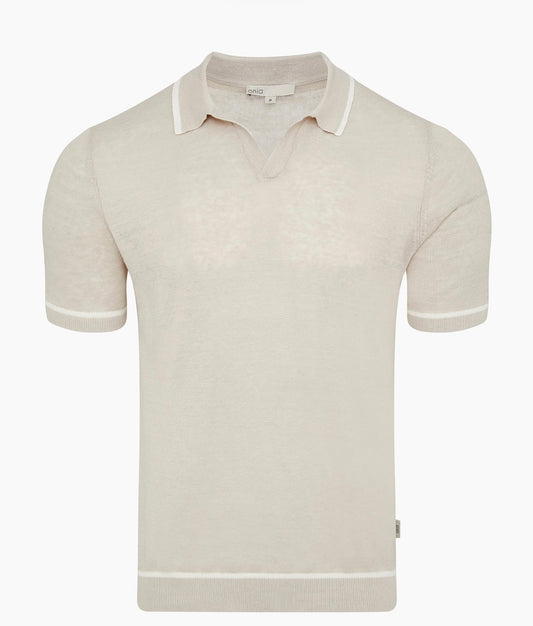 Linen Johnny Collar Polo Sweater