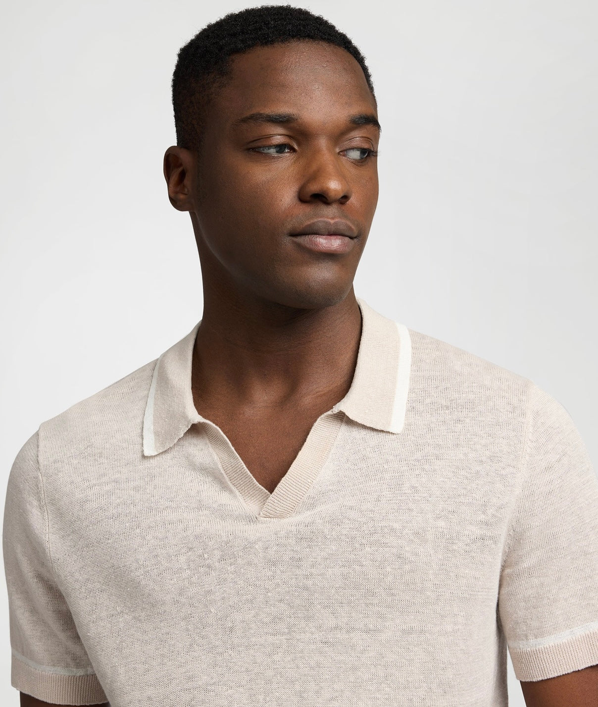 Linen Johnny Collar Polo Sweater