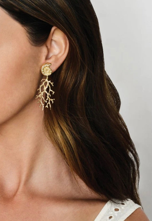 Shell with Coral Drop Earrings
