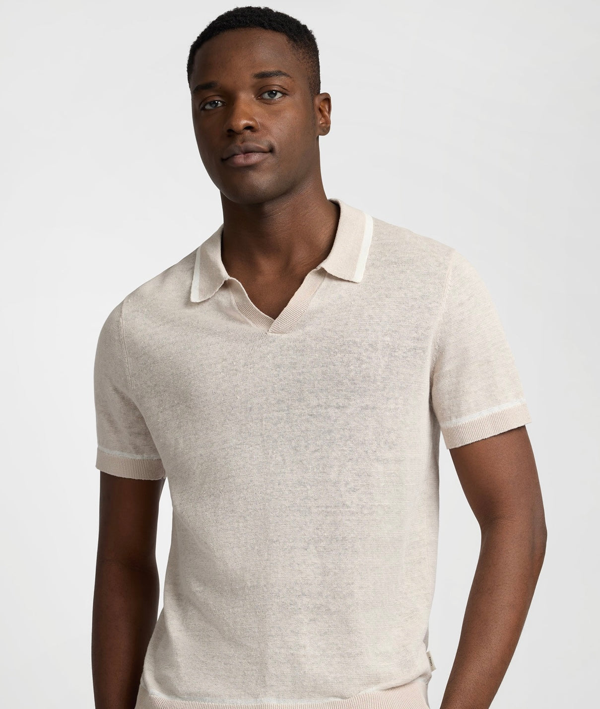 Linen Johnny Collar Polo Sweater