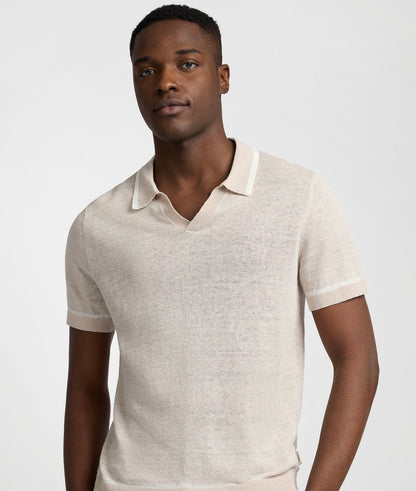Linen Johnny Collar Polo Sweater