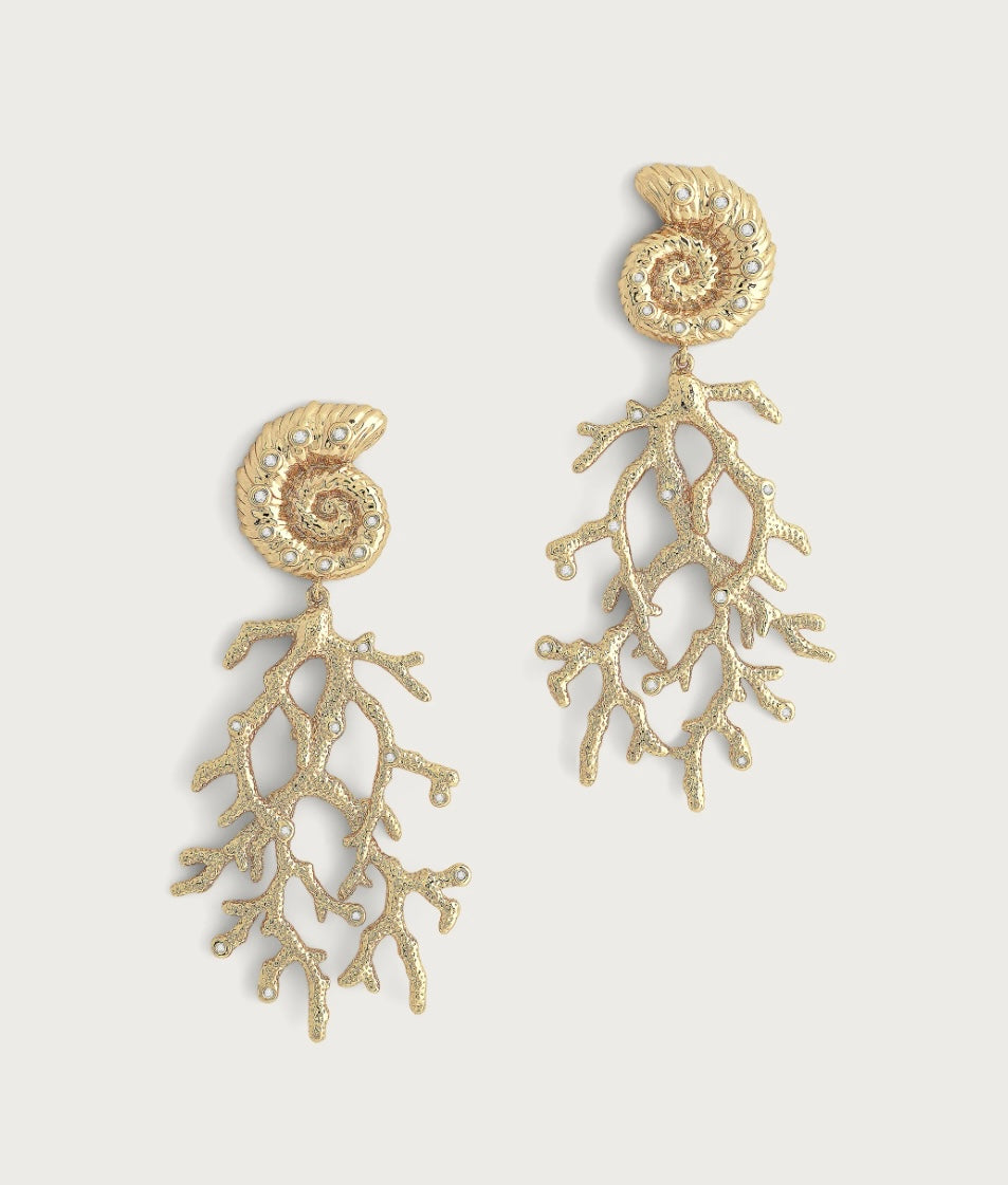 Shell with Coral Drop Earrings
