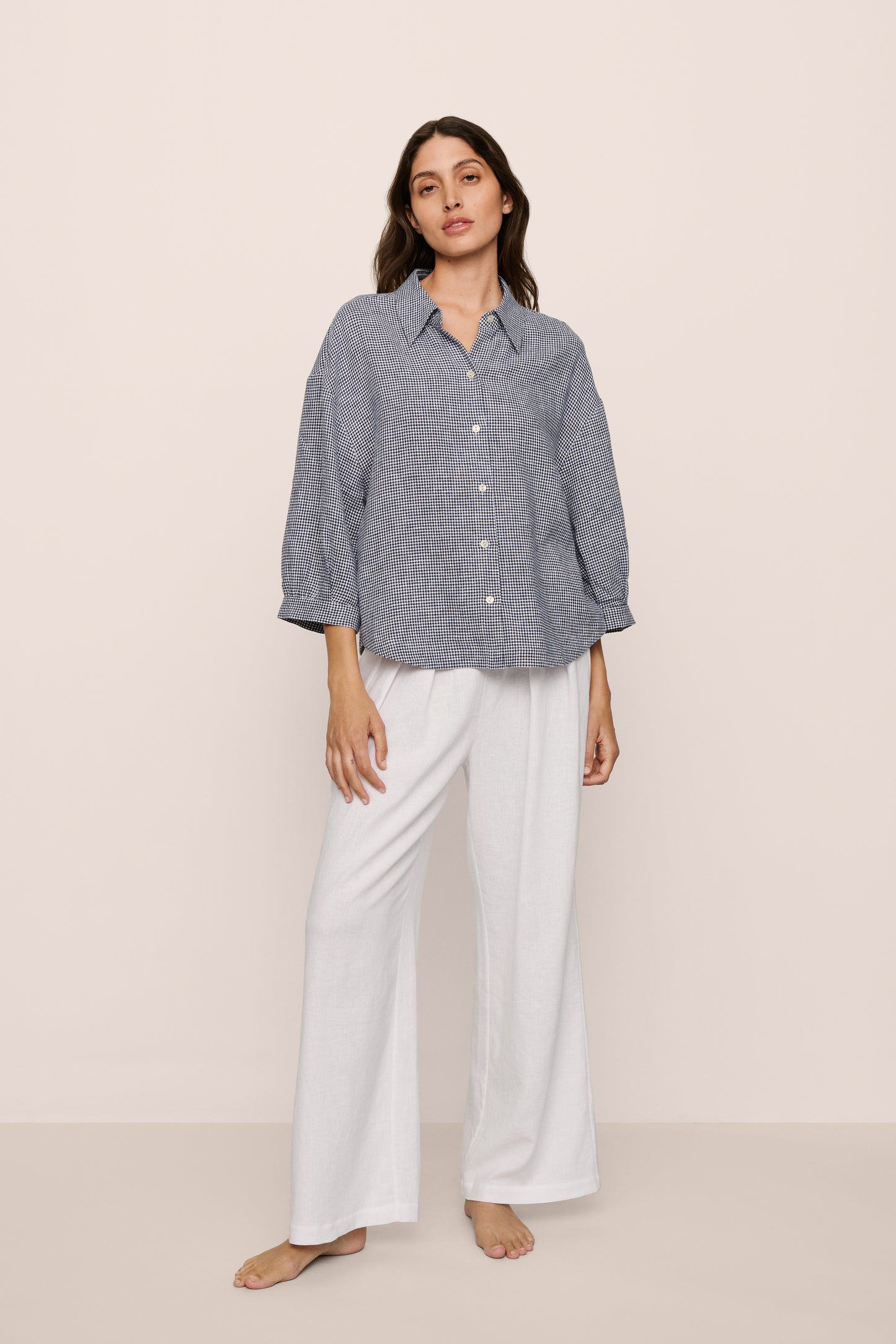Checkered Linen Long Sleeve