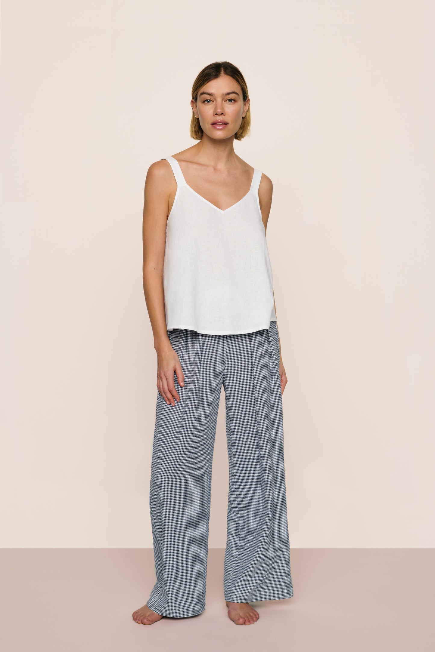 Checkered Linen Relaxed Pant