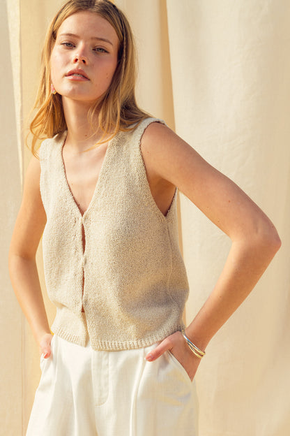 Hook & Eye Vest Cardigan Beige