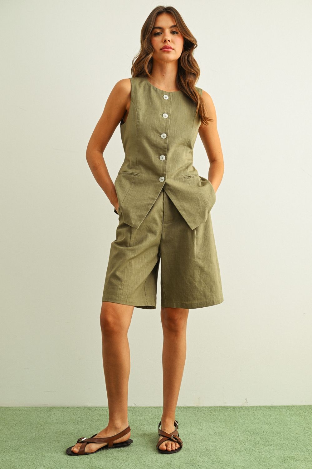 Cotton Linen Bermuda Pants