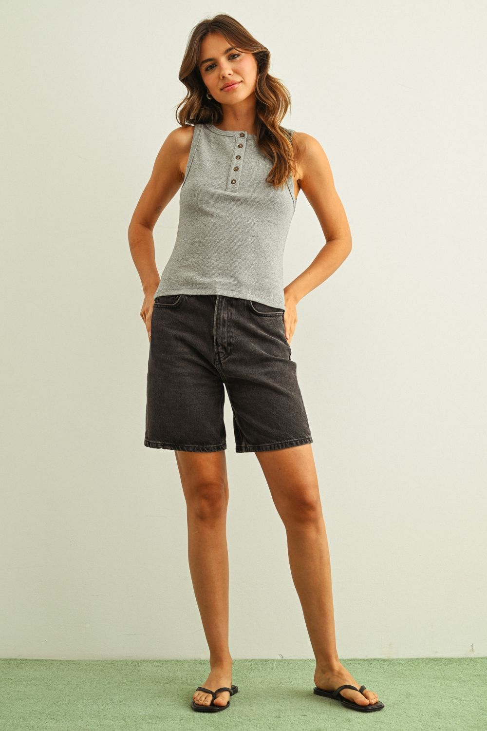 Round Neck Button Top