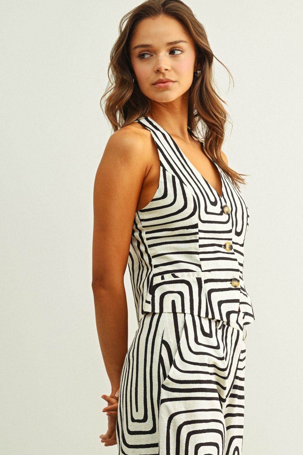 Grid Print Halter Neck Vest