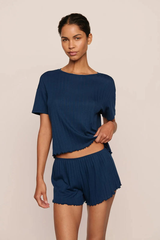 Pointelle Short Sleeve Navy