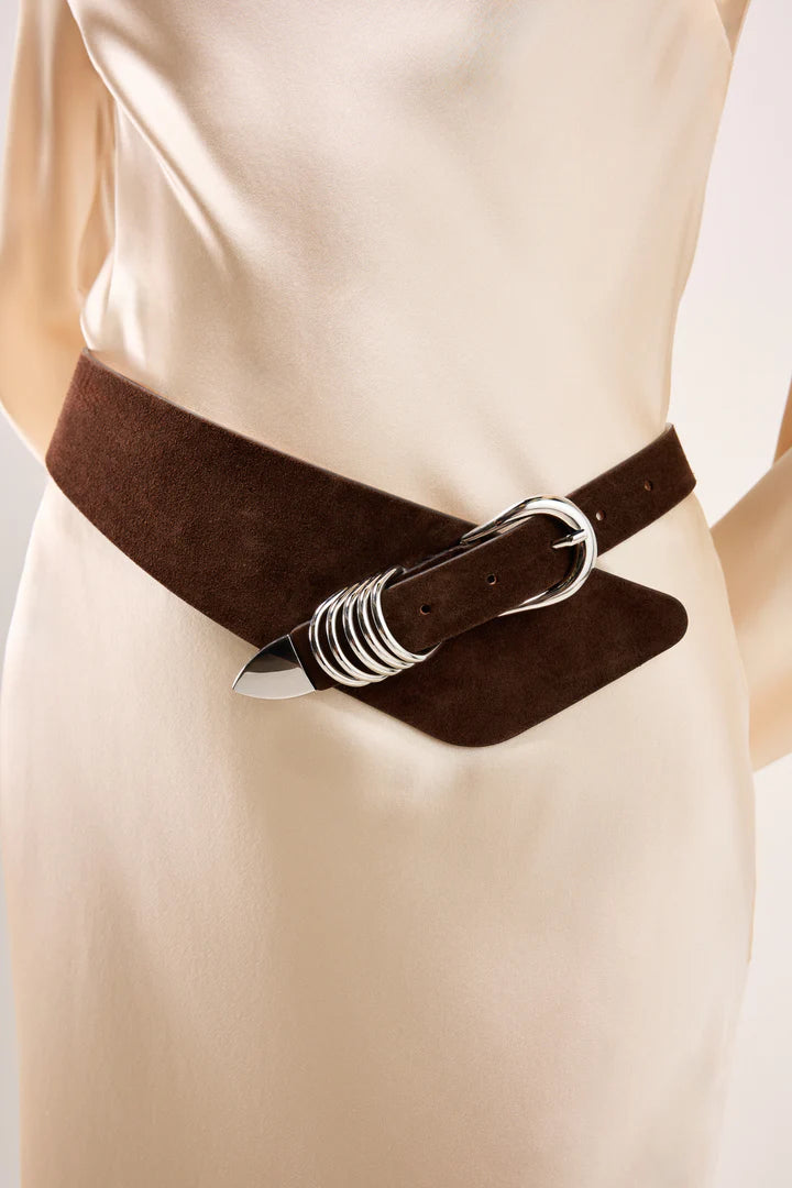 Alcott Silver Leather Belt Chocolate