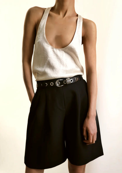 Full Rivet Silver Leather Belt Black