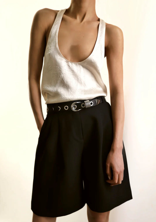 Full Rivet Silver Leather Belt Black