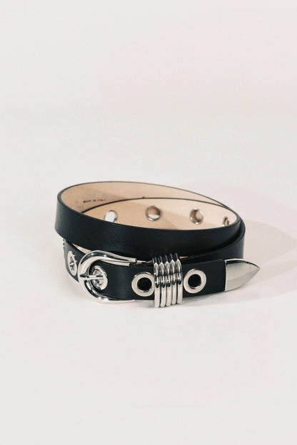 Full Rivet Silver Leather Belt Black
