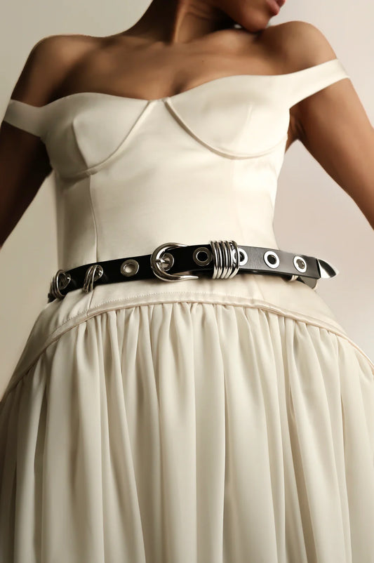 Revenge Silver Rings Leather Belt Black