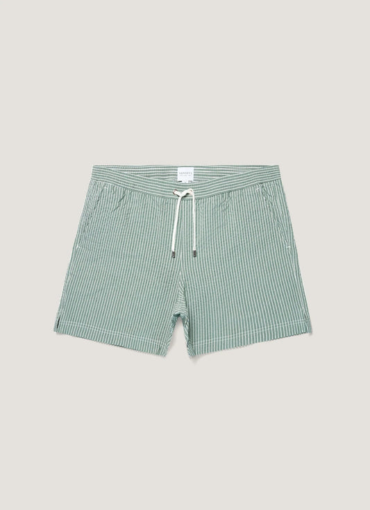 Seersucker Stripes Swim Shorts Green
