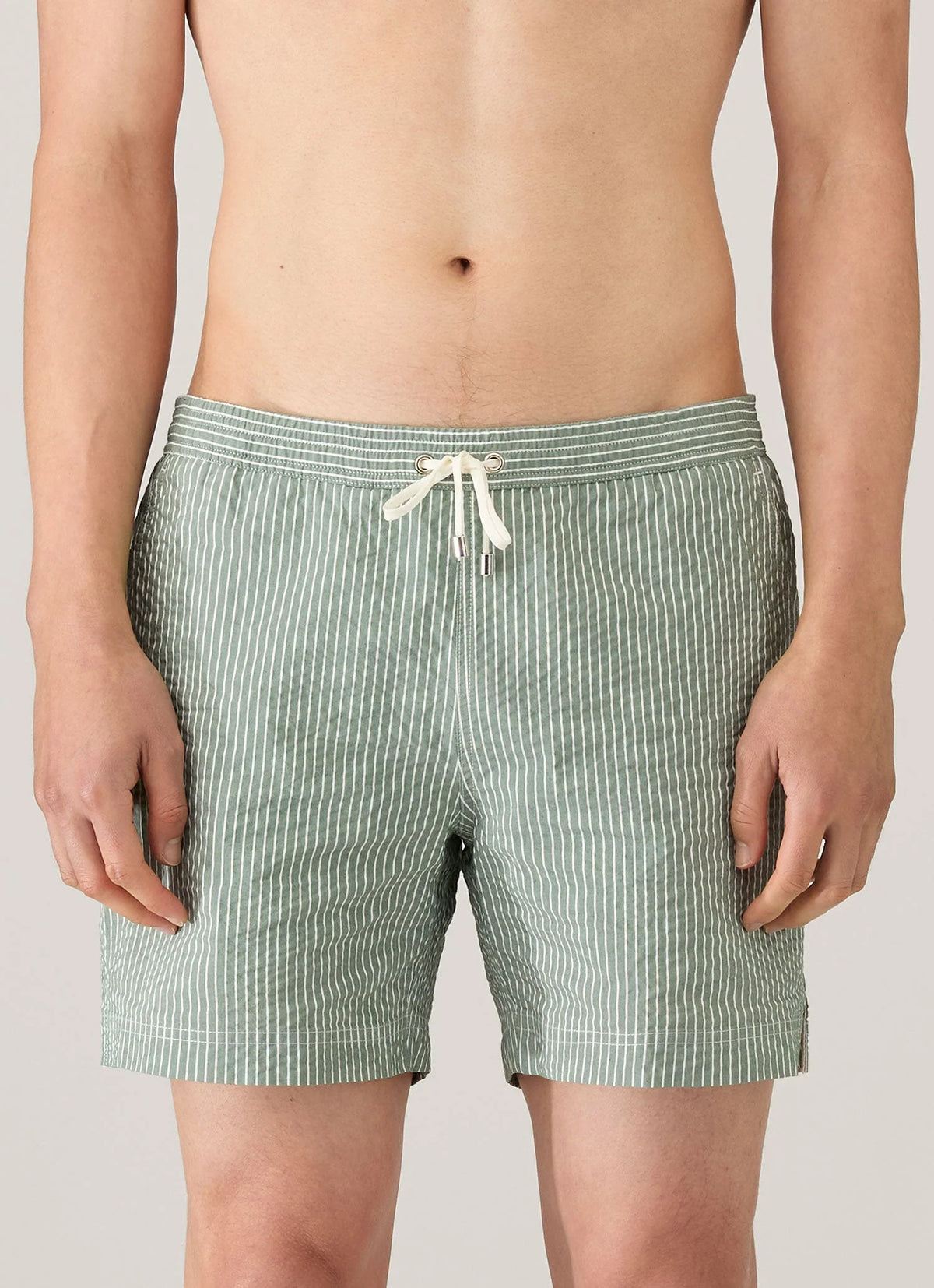 Seersucker Stripes Swim Shorts Green