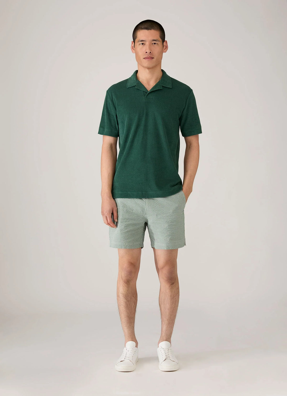 Seersucker Stripes Swim Shorts Green