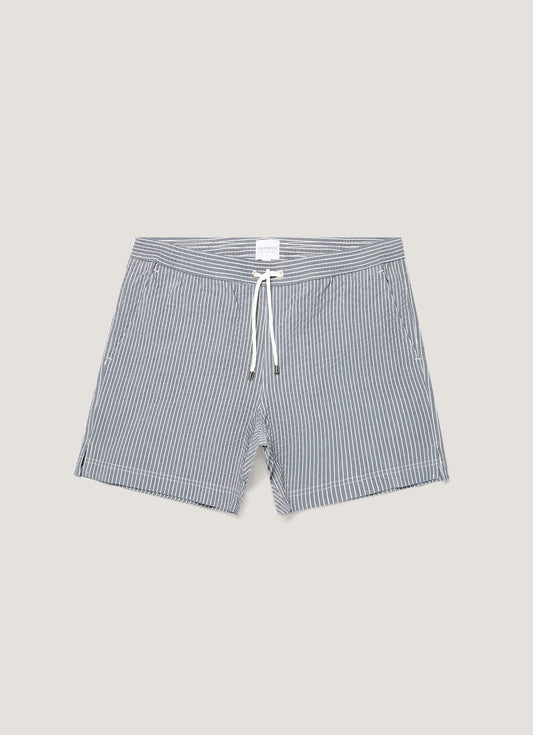 Seersucker Stripes Swim Shorts Blue