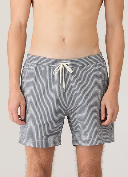Seersucker Stripes Swim Shorts Blue