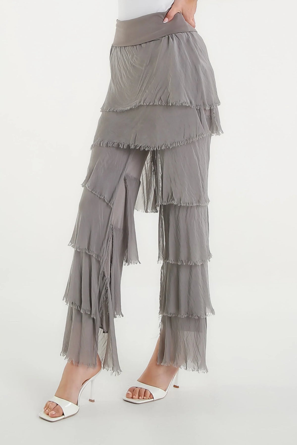 Mirabella Silk Ruffle Pant Taupe