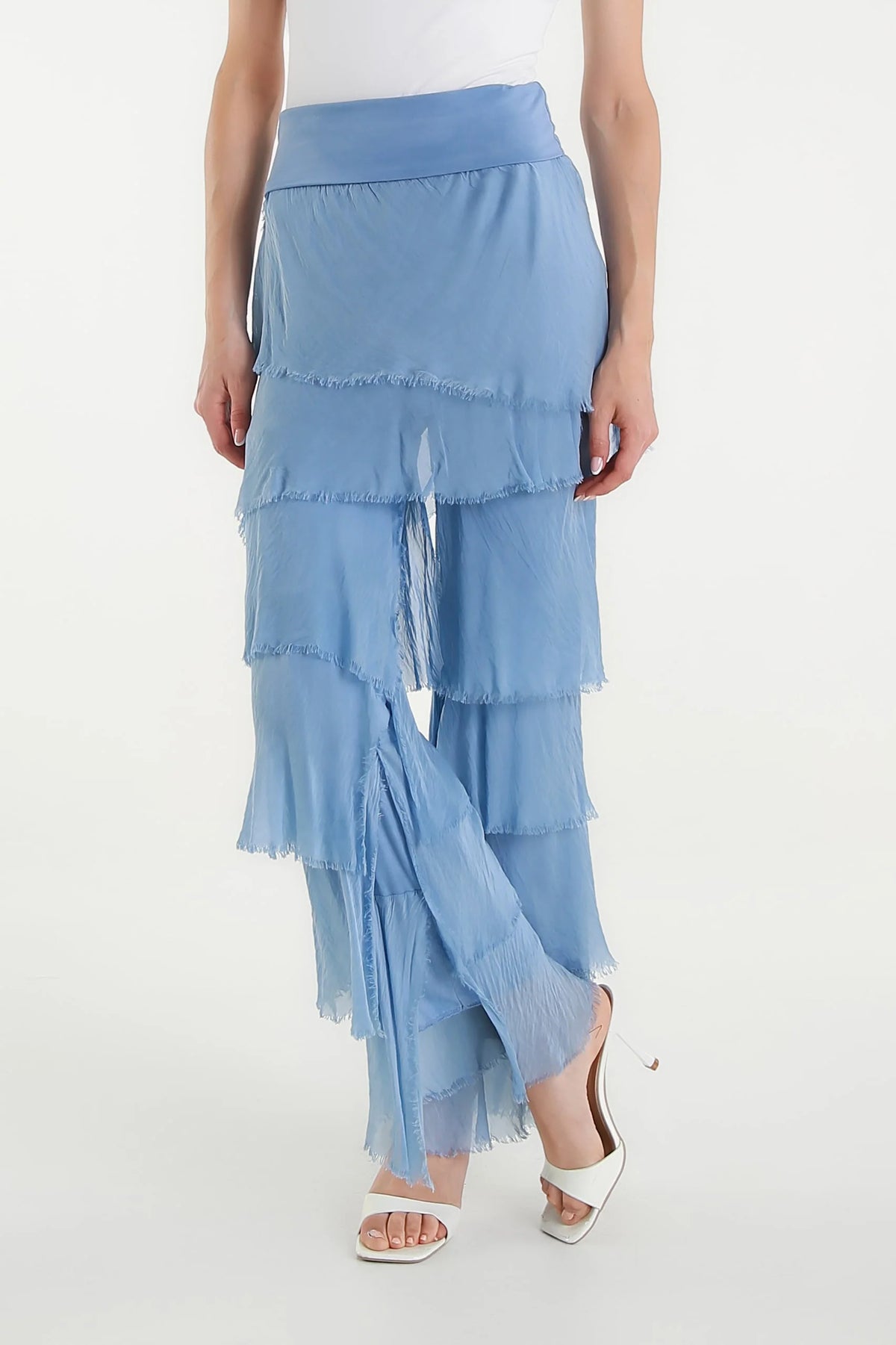 Mirabella Silk Ruffle Pant Blue