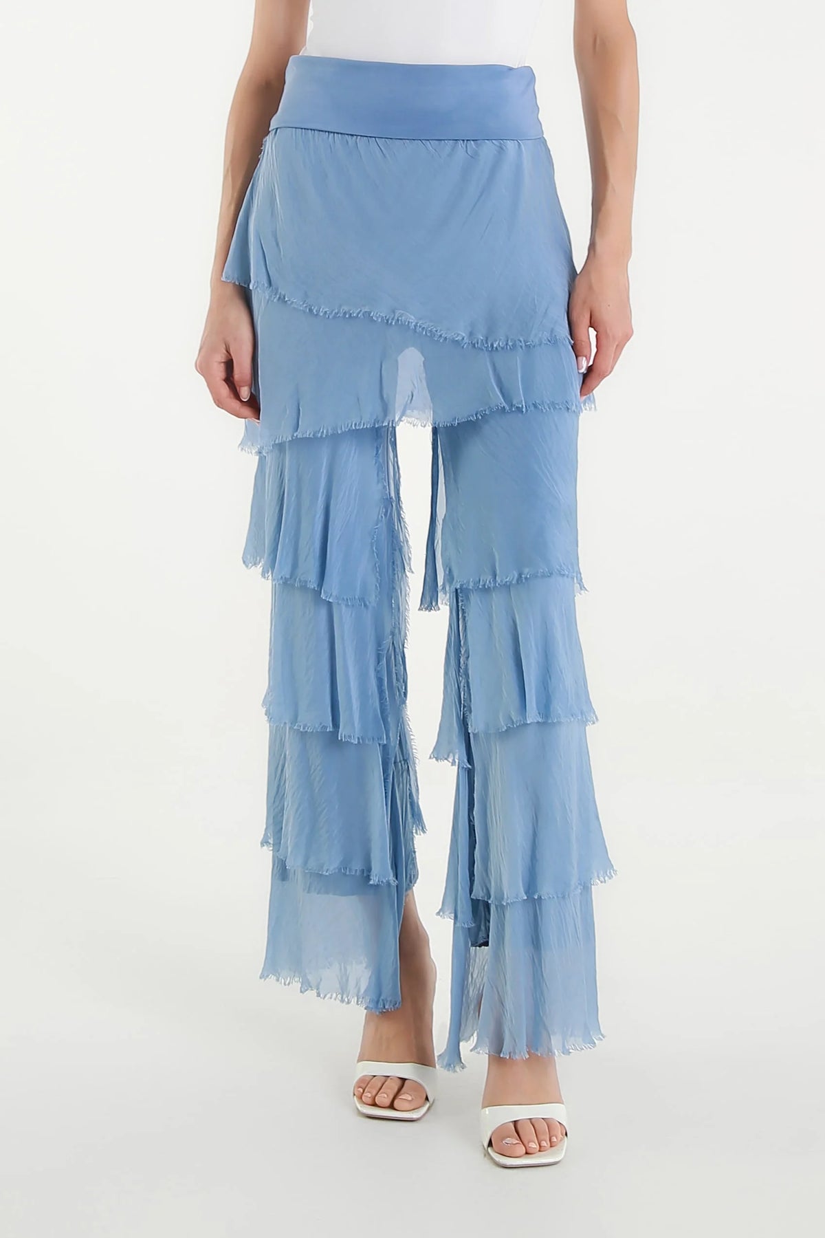 Mirabella Silk Ruffle Pant Blue