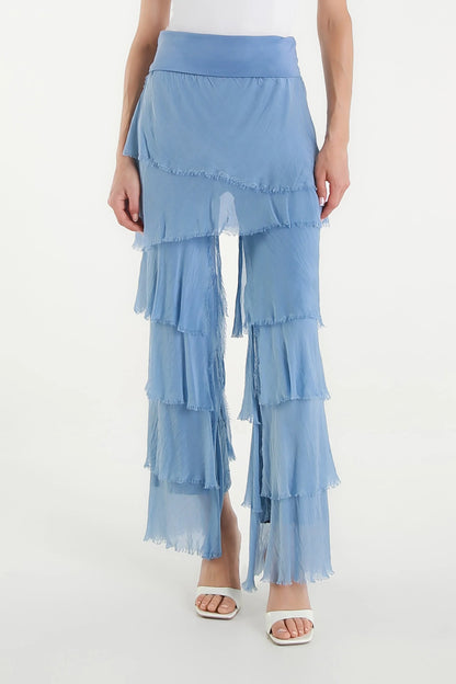 Mirabella Silk Ruffle Pant Blue