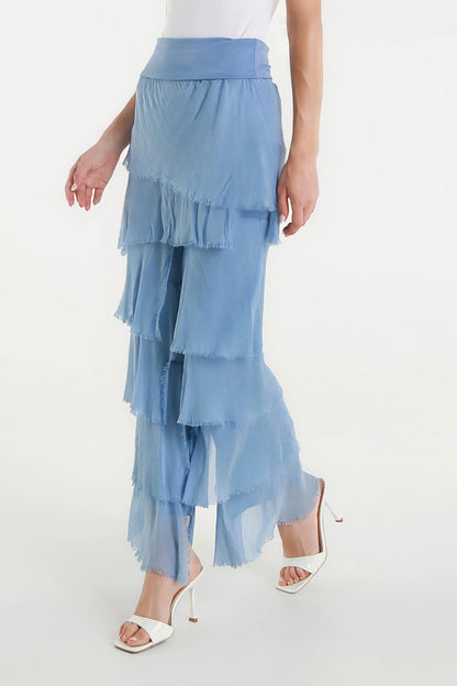 Mirabella Silk Ruffle Pant Blue